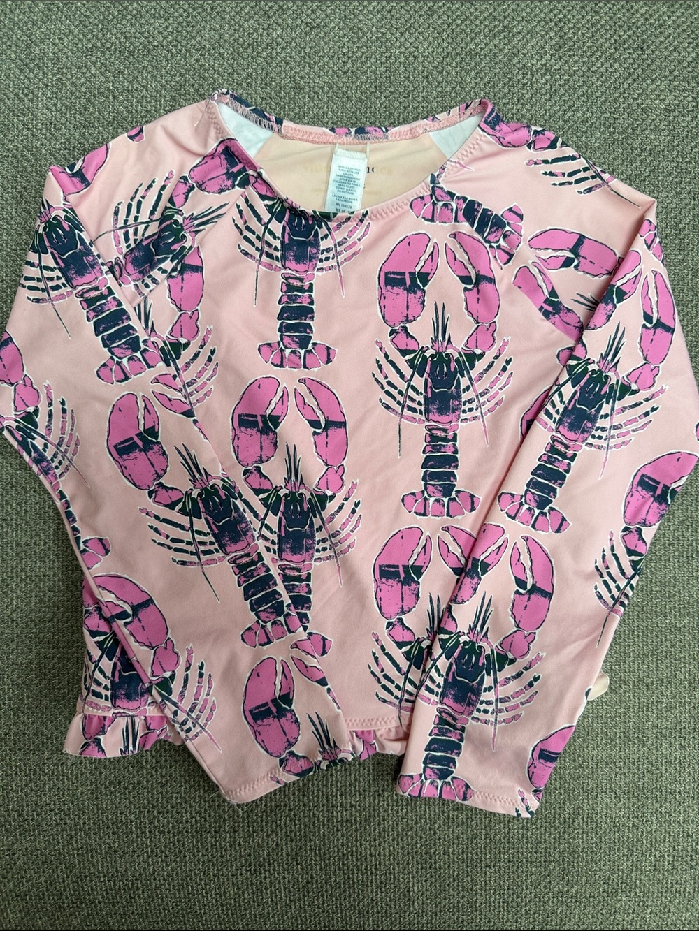 Vineyard Vines Girls Pink Lobster Print Long Sleeve Rashguard Top